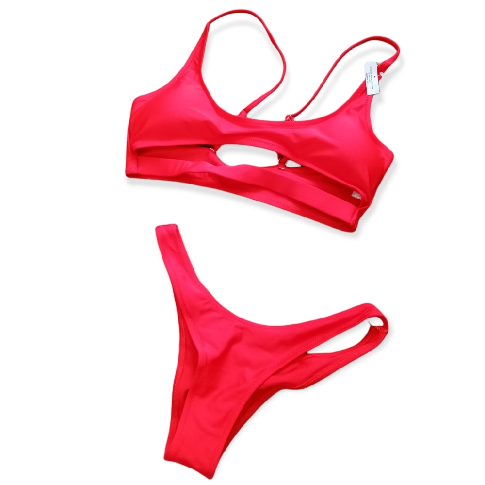 New red cutout swim suit bikini set size large
